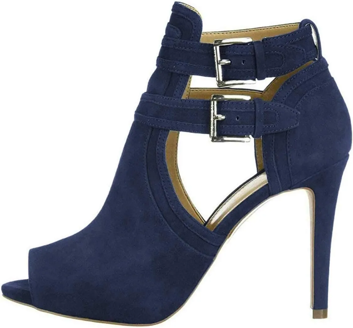 XYD Women Peep Toe Sandal Ankle Booties Dual Buckled Straps Stiletto Heels Stylish Cutout Event Party Pumps Shoes