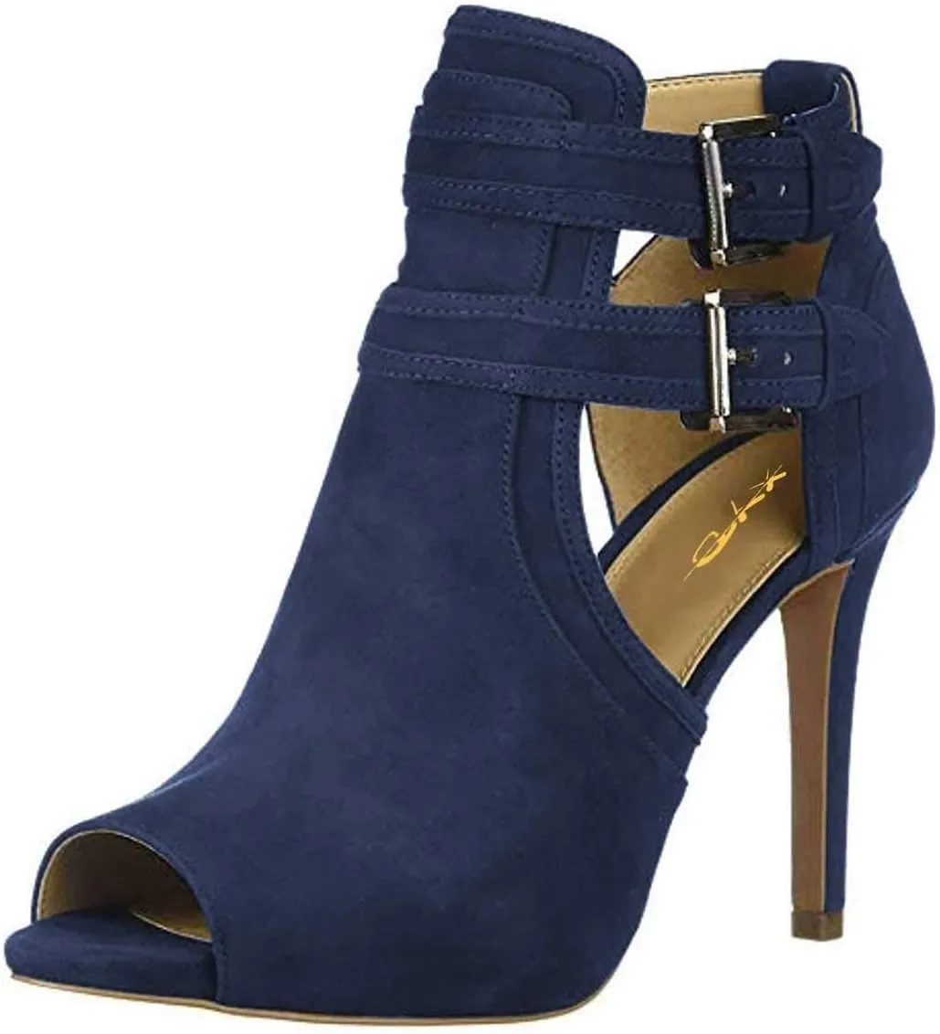 XYD Women Peep Toe Sandal Ankle Booties Dual Buckled Straps Stiletto Heels Stylish Cutout Event Party Pumps Shoes