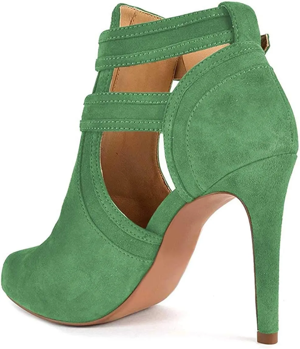 XYD Women Peep Toe Sandal Ankle Booties Dual Buckled Straps Stiletto Heels Stylish Cutout Event Party Pumps Shoes
