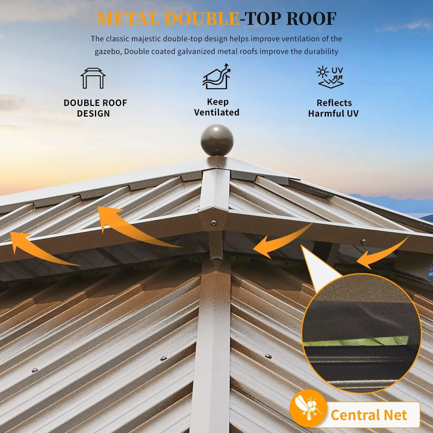 YOLENY 10'x13' Hardtop Gazebo with Galvanized Steel Double Roof, Pergolas Aluminum Frame, Netting and Curtains Included, Metal Outdoor Gazebos for Garden, Patios, Lawns, Parties