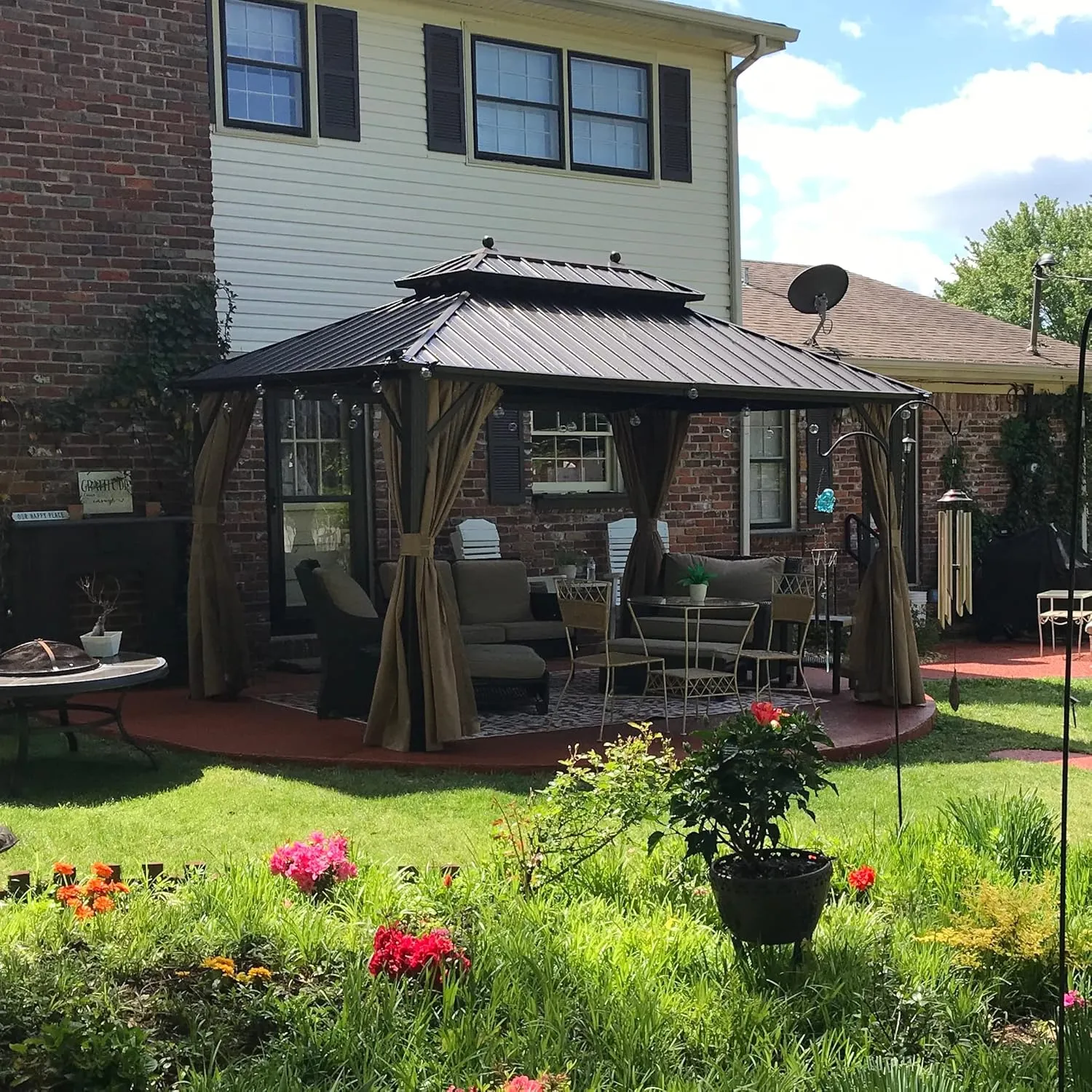 YOLENY 10'x13' Hardtop Gazebo with Galvanized Steel Double Roof, Pergolas Aluminum Frame, Netting and Curtains Included, Metal Outdoor Gazebos for Garden, Patios, Lawns, Parties