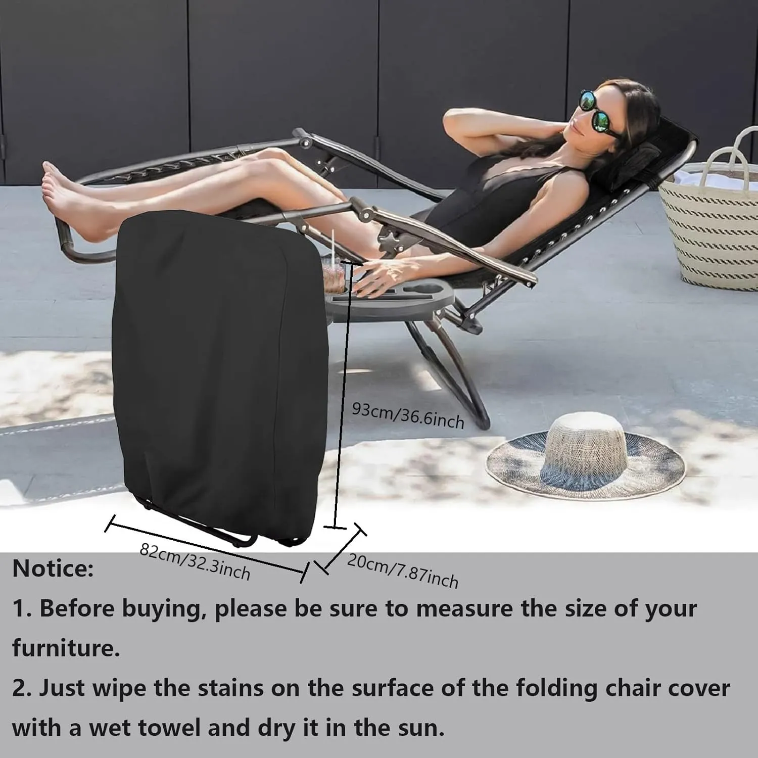 Zero Gravity Chair Covers 2 PCS, Outdoor Zero Gravity Folding Patio Chair Covers Waterproof Dustproof Gravity Chair Cover with Storage Bag(32.3" W x 7.9" D x 36.6" H) (Black)