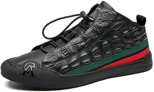 ZOOGEM Men's Crocodile Print Leather Casual Shoes Cowhide Crocodile Print Leather Shoes Non-Slip Casual Fashion Sneakers (Black-a,9)