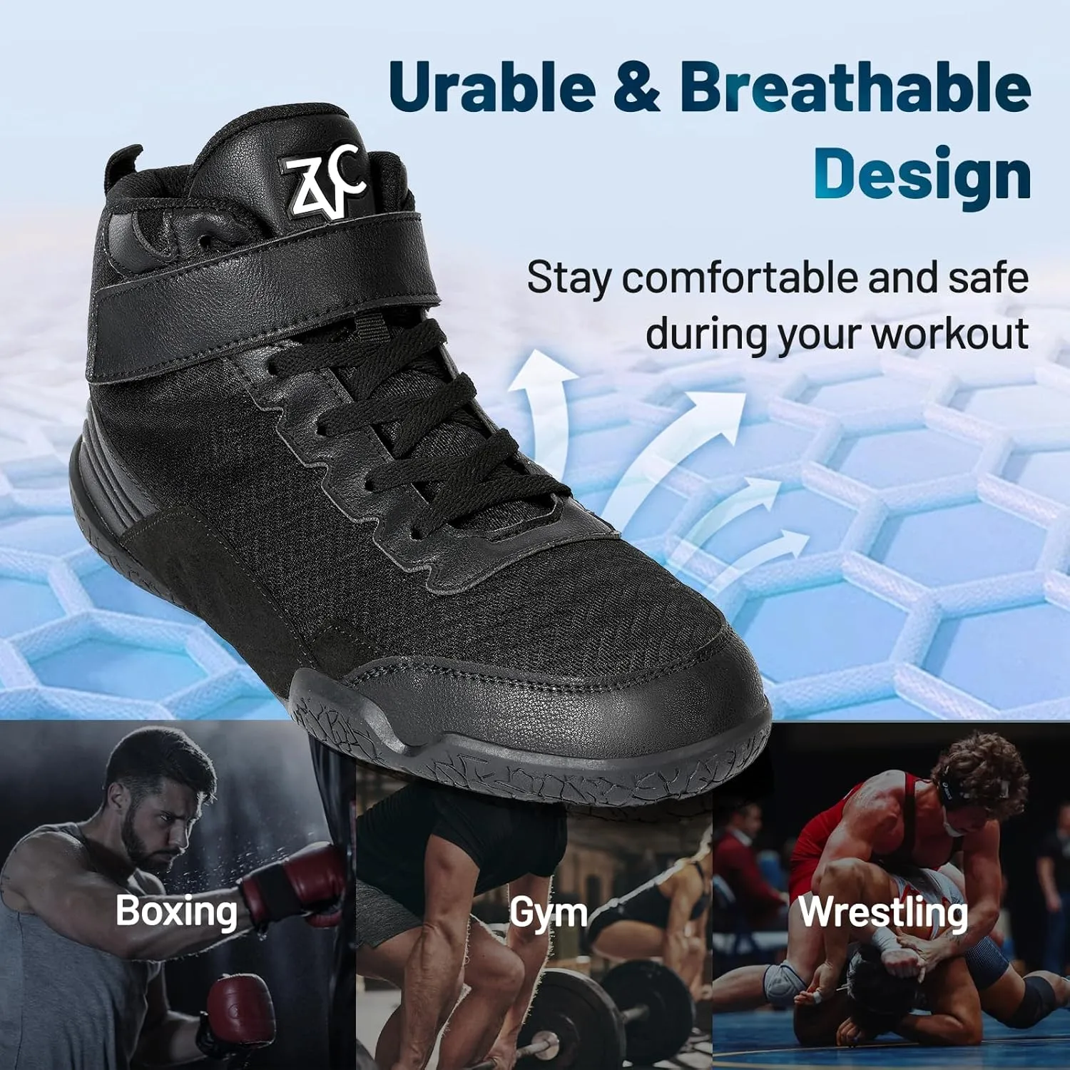 ZVC Wrestling Shoes Men Boxing Shoes for Fighting Shoes Powerlifting Bodybuilding Boots Footwear